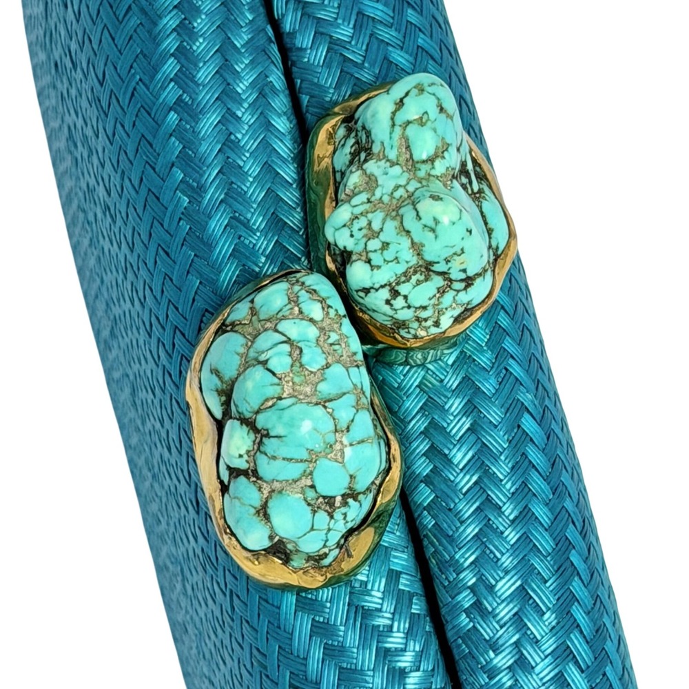 Woven Straw Clutch Bag Turquoise Stone Clasp Tixxi & Co Handmade Boho EUC - Picture 7 of 10